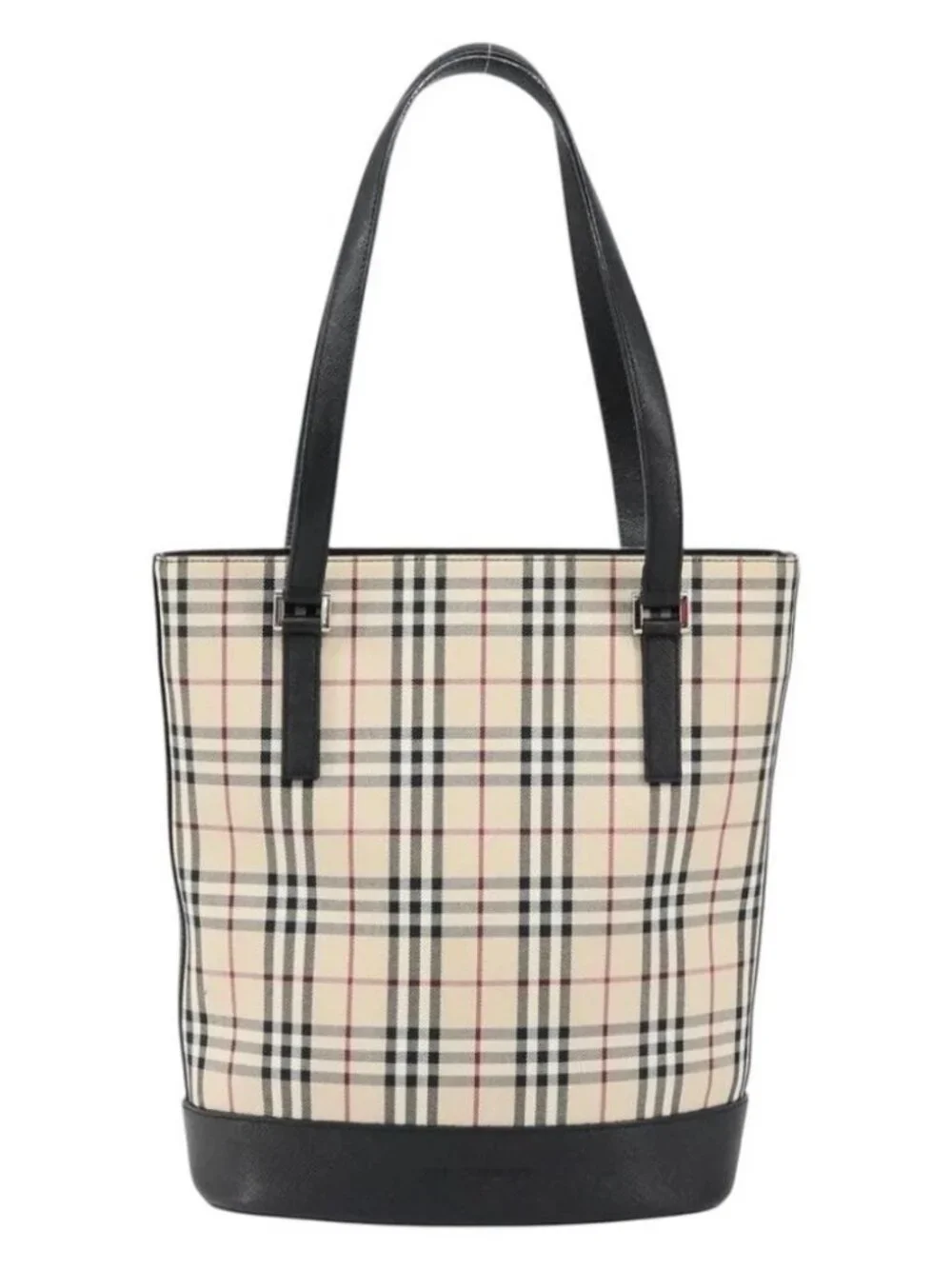 BURBERRY Nova Check Hand Bag Canvas Beige Silver Auth 154458 - Picture 2 of 16